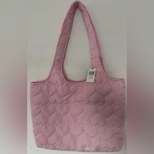 Pink Heart Puffer Shoulder Bag